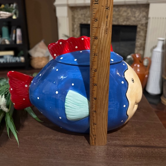 Large 12" Fish Design Cookie Jar by Coco Dowley w/ Lid Ceramic Blue Colorful - Picture 7 of 8